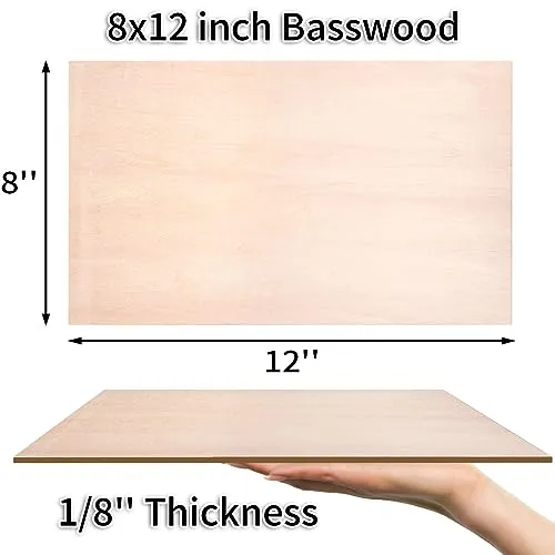 10 Pack 8 x 12 Inch Basswood Sheets, 1/8 Thin Craft Plywood Sheets, Unfinished Wood Boards for Crafts, Hobby, Model Making, Wood Burning, DIY