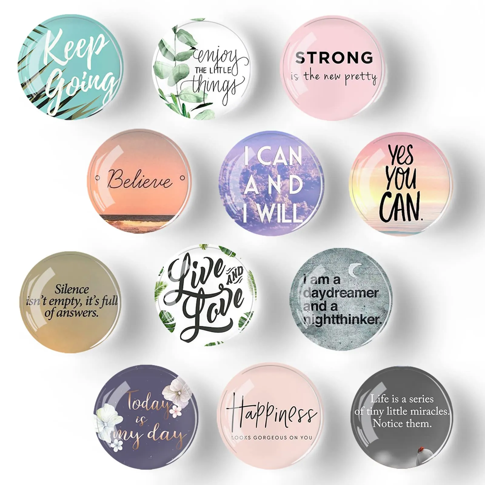 12 Pieces Inspirational Fridge Magnets - Glass Magnets for Refrigerator, Motivational Quote Magnets Decorative Magnets for Fridge Office Cabinets Whiteboards Photo