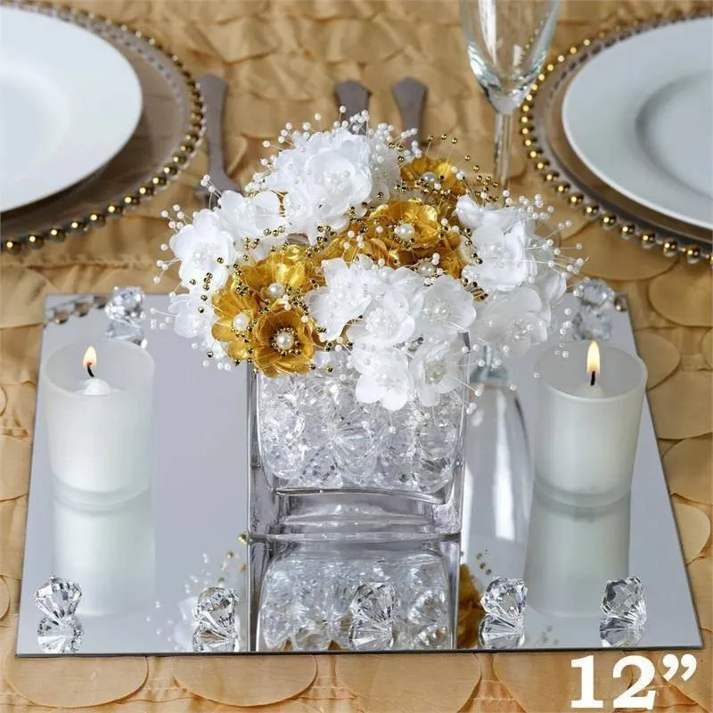 12" Square Glass Mirror Wedding Party Table Decorations Centerpieces - 4 PCS