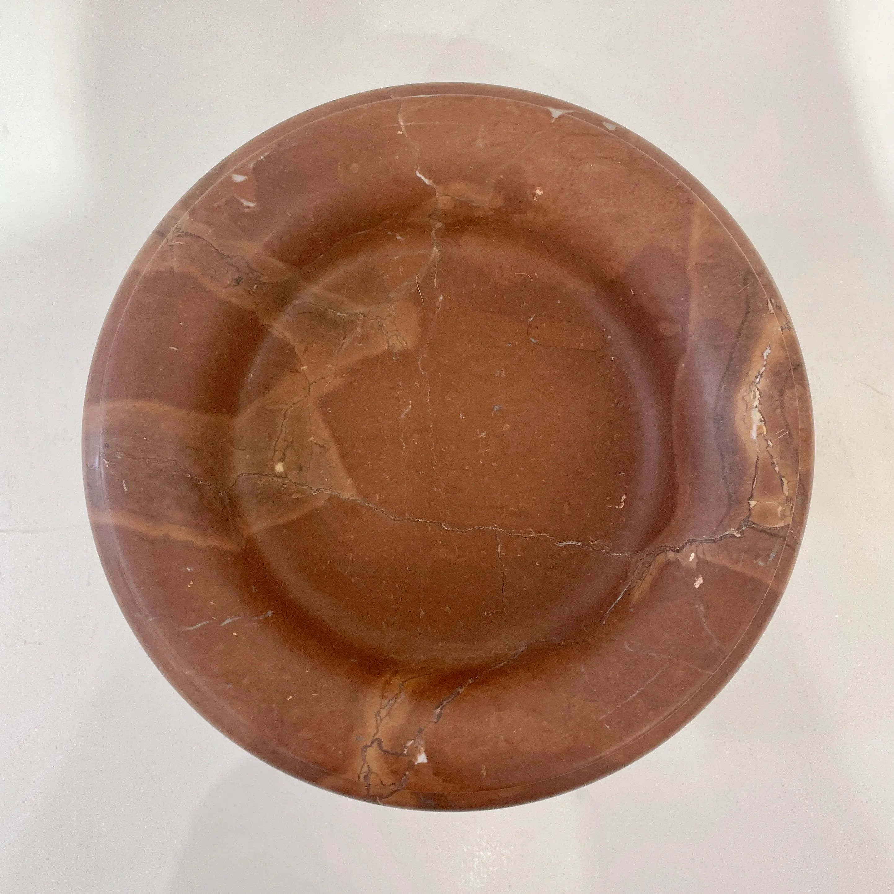 1930s Neoclassical Italian Carved Brown Red Marble Tazza Bowl with White Veins