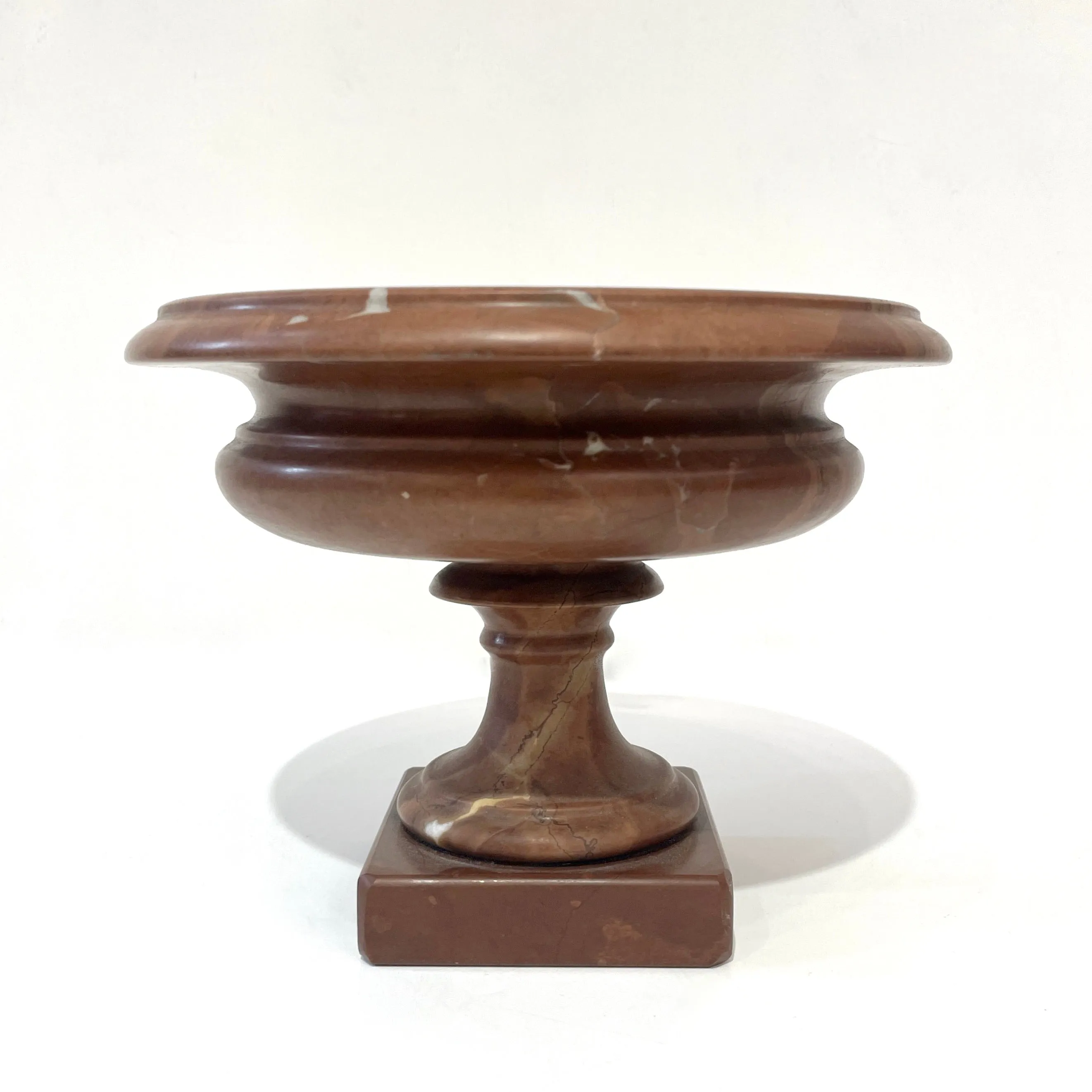 1930s Neoclassical Italian Carved Brown Red Marble Tazza Bowl with White Veins