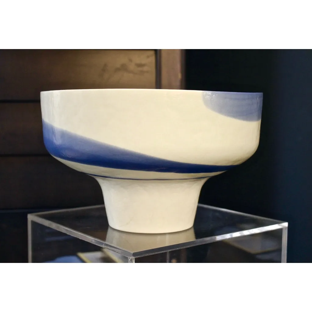 1950s Venini Vintage Italian Blue & Cream White Pate de Verre Murano Glass Bowl