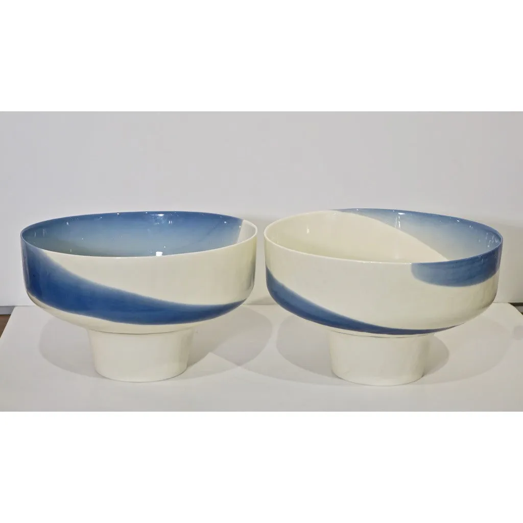 1950s Venini Vintage Italian Blue & Cream White Pate de Verre Murano Glass Bowl