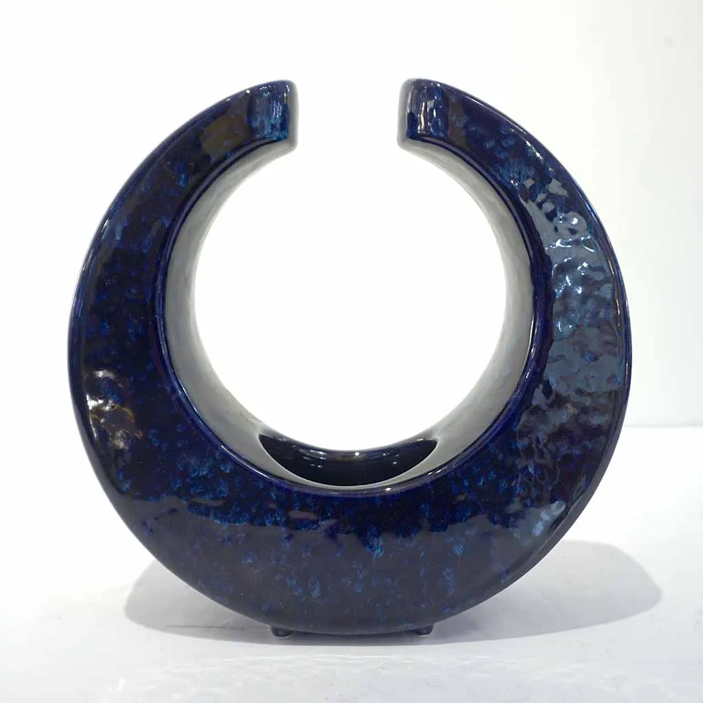 1960s Bertoncello Italian Vintage Abstract Sculpture Night Blue Ceramic Vase