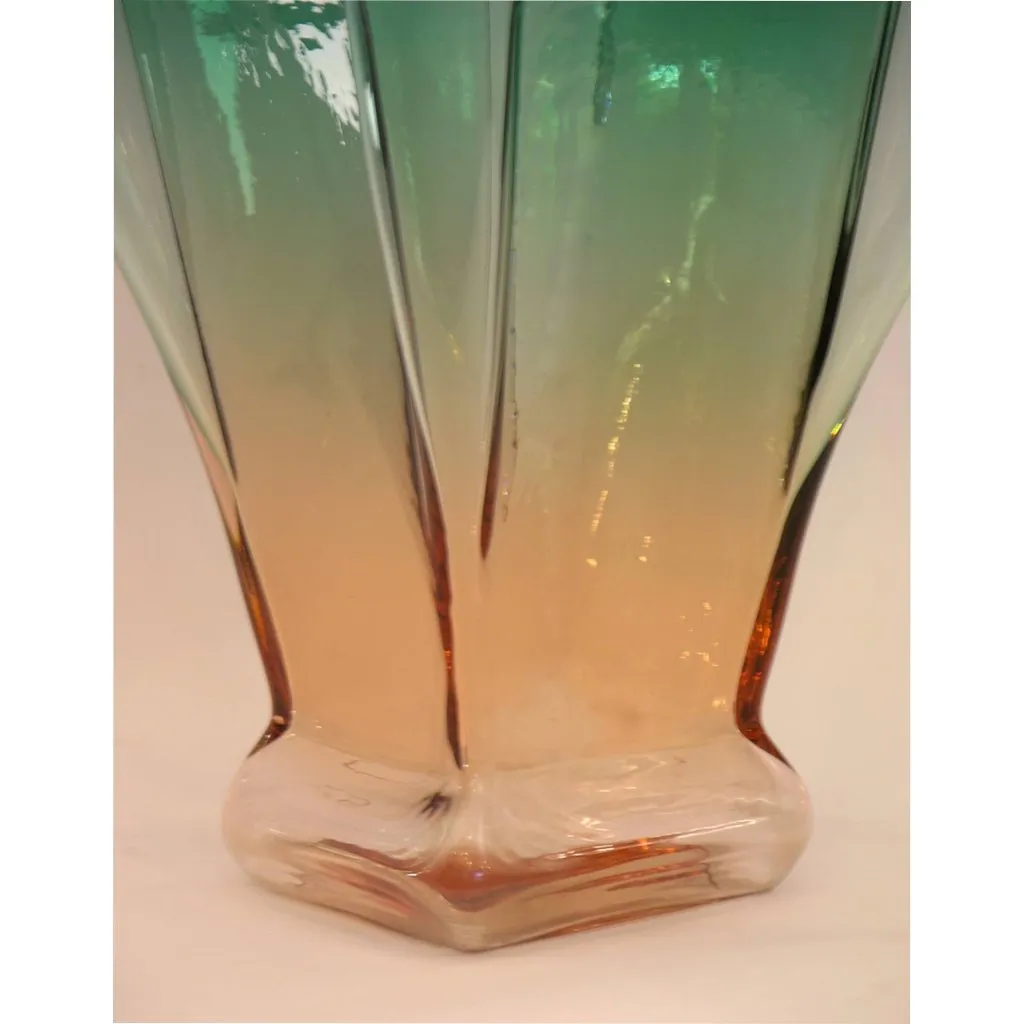 1980s Toni Zuccheri for Venini Green and Orange Murano Glass Vase