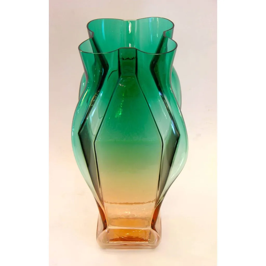 1980s Toni Zuccheri for Venini Green and Orange Murano Glass Vase