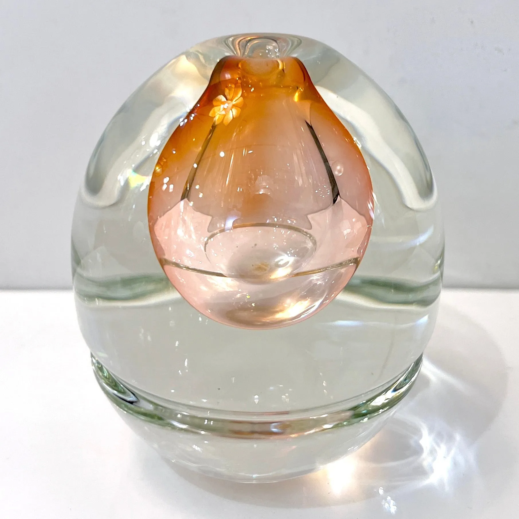 1980s Young Constantin Modern Crystal Pink Murano Glass Ovoid Flower Vase