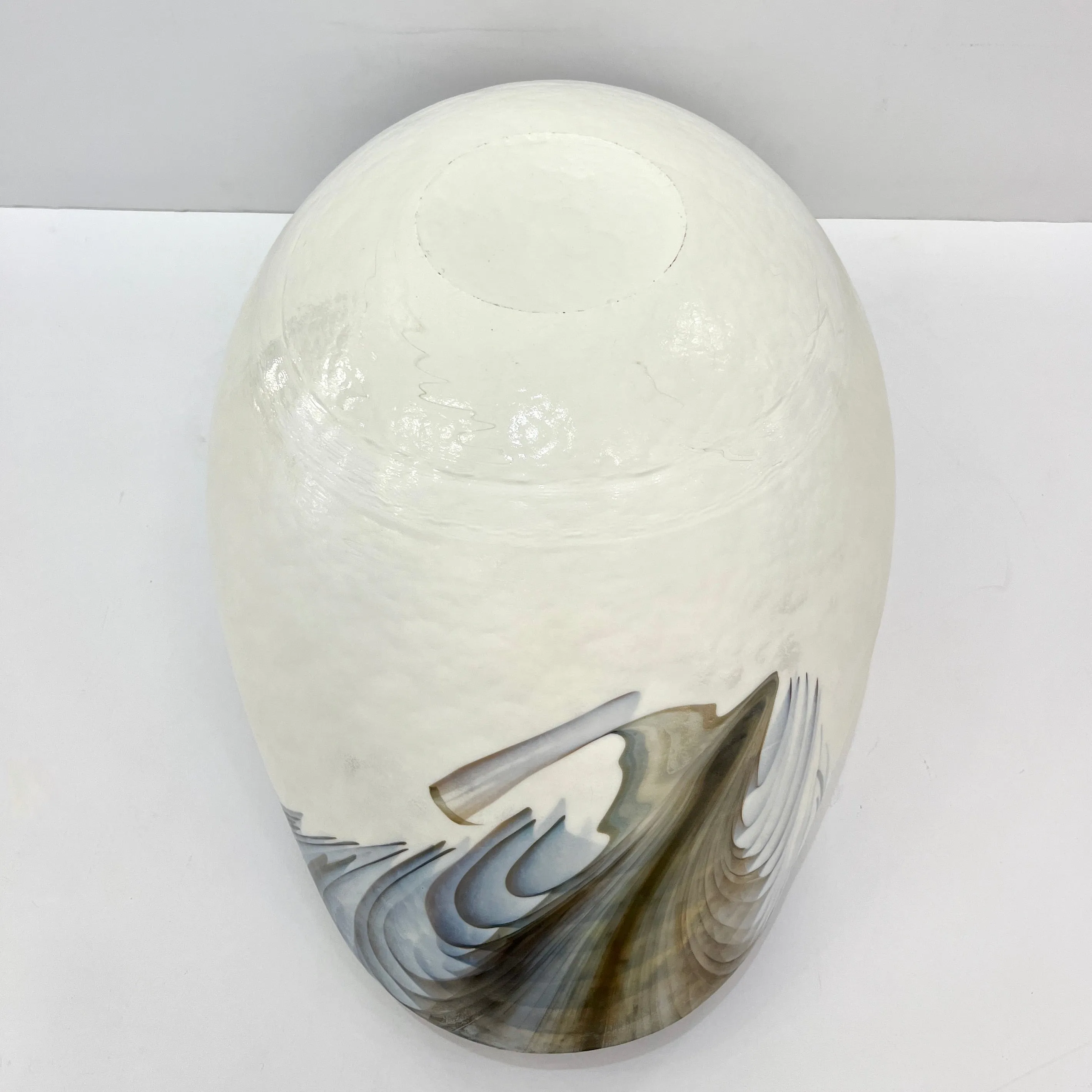 2000 Italian Blue Gray White Taupe Iridescent Murano Glass Monumental Shell Bowl