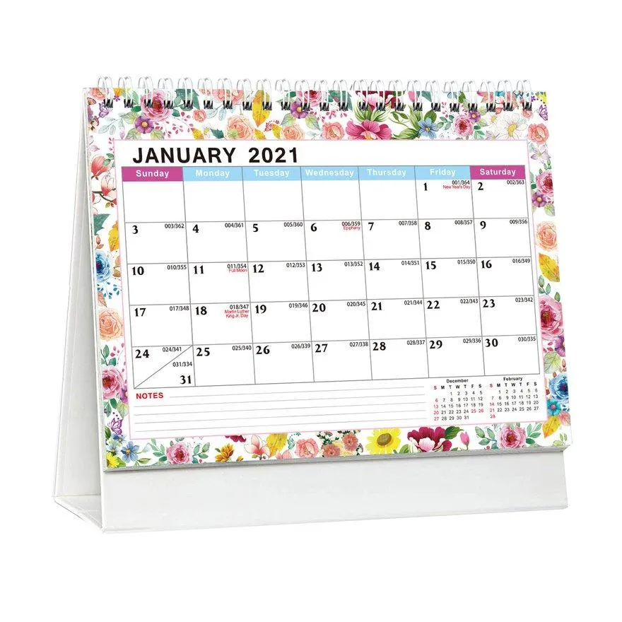 2021 English Desk Calendar Flower Border Schedule Creative Desk Table Planner Lifestyle