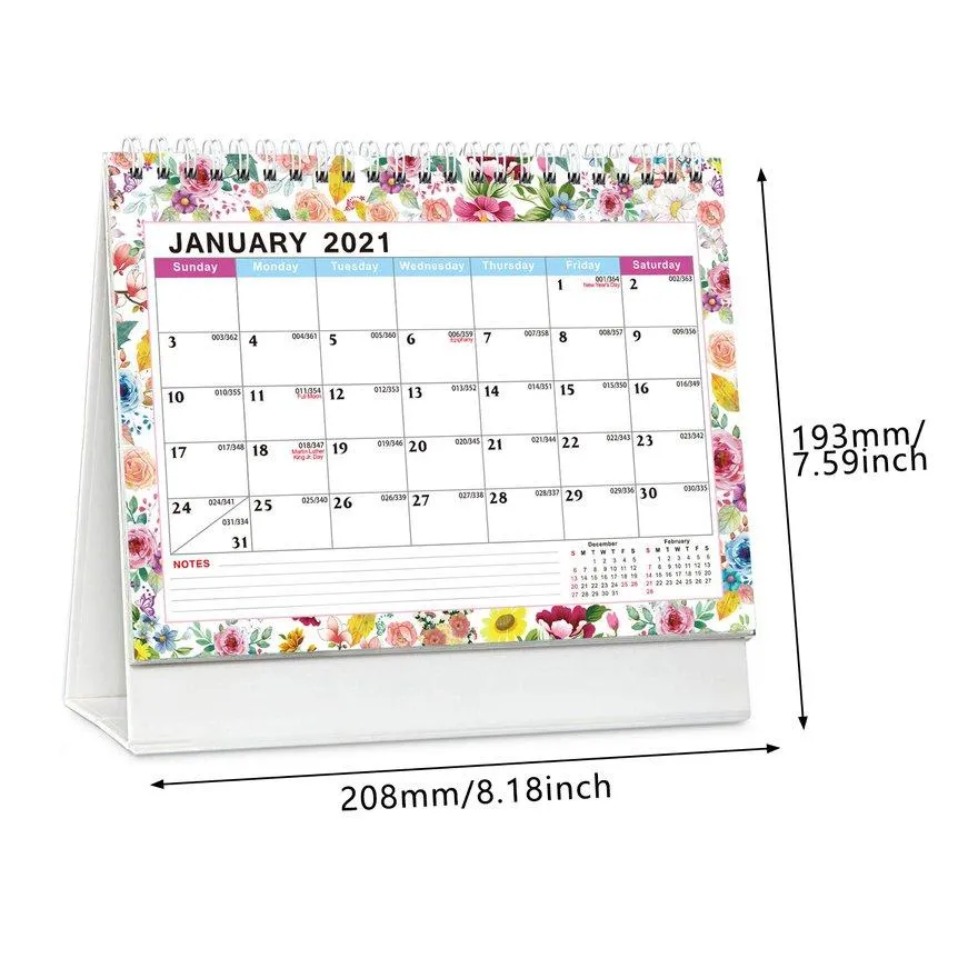 2021 English Desk Calendar Flower Border Schedule Creative Desk Table Planner Lifestyle