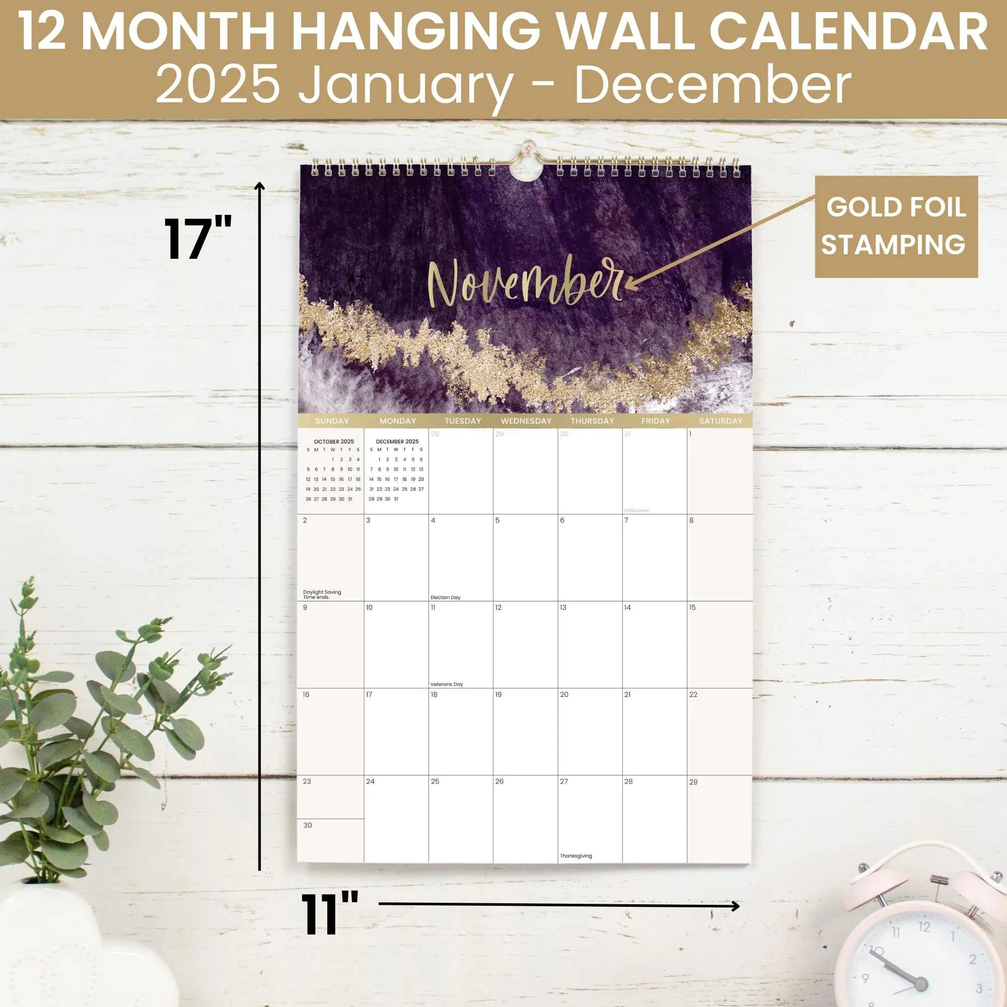 2025 Hanging Calendar, 11" x 17", Watercolor