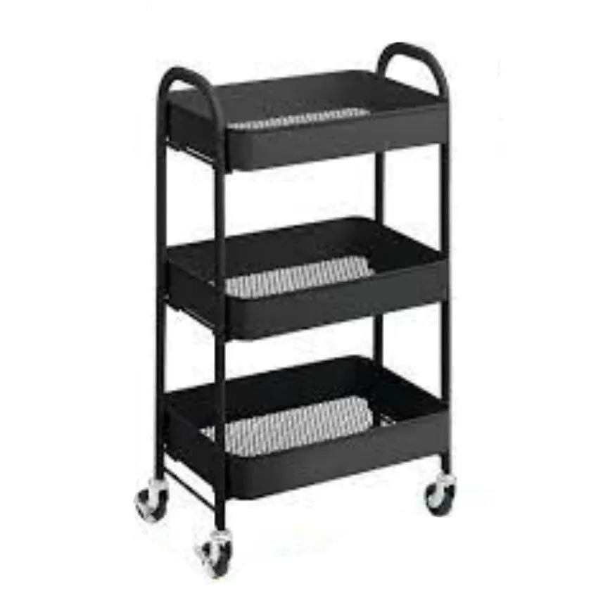 3 Tier Steel Trolley Black