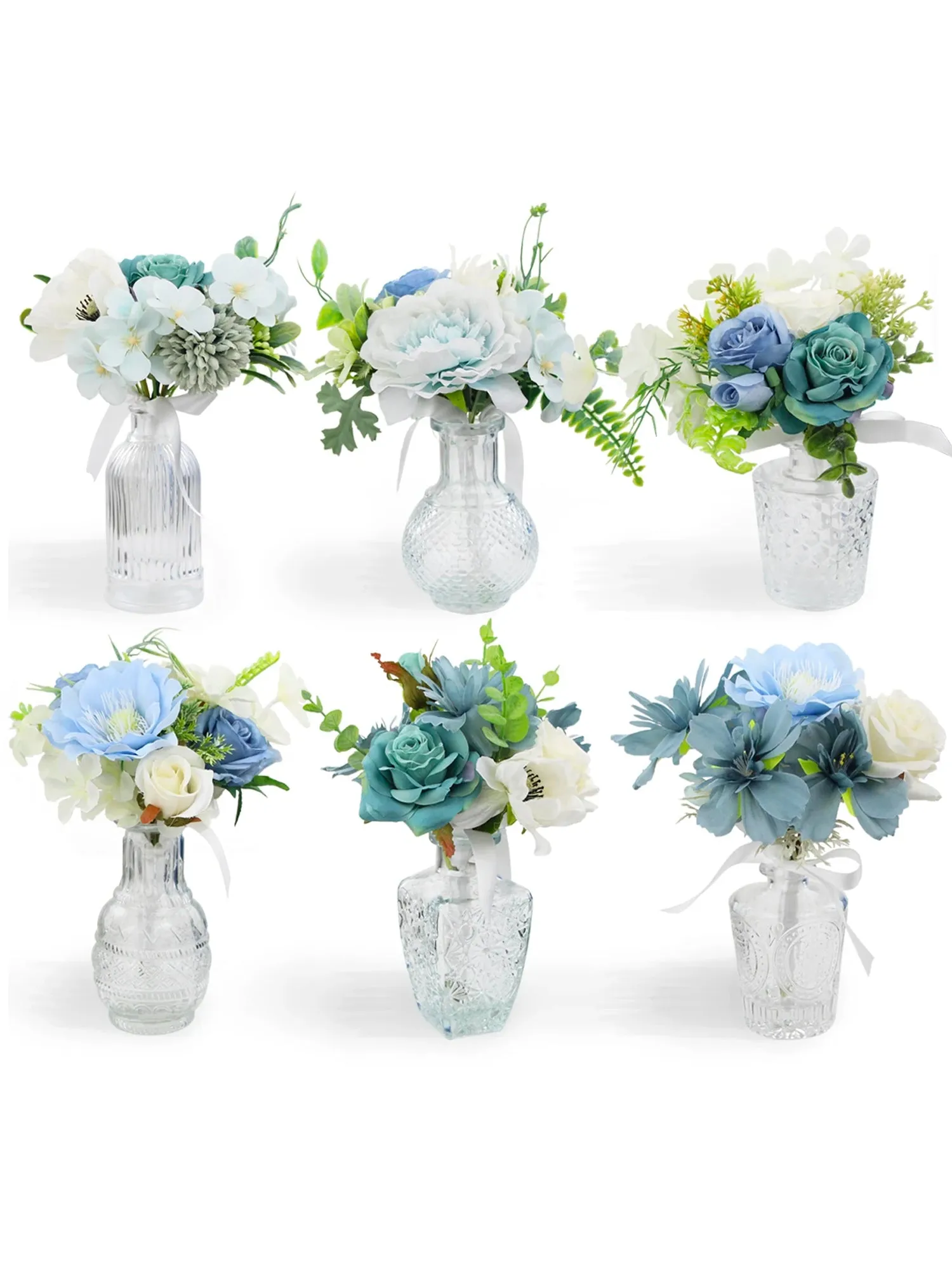 6Pcs Assorted Aquamarine Blue Flower Centerpieces