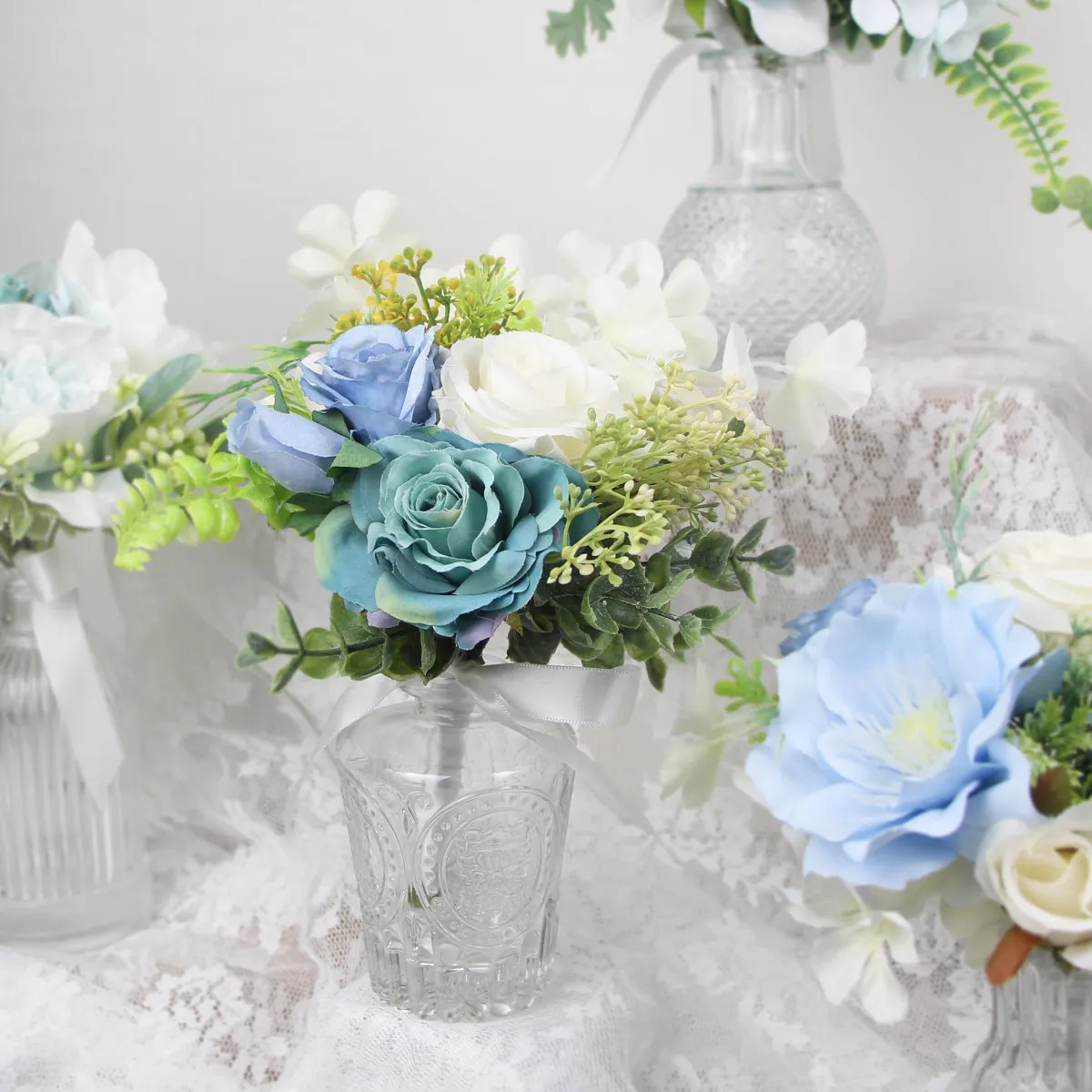 6Pcs Assorted Aquamarine Blue Flower Centerpieces