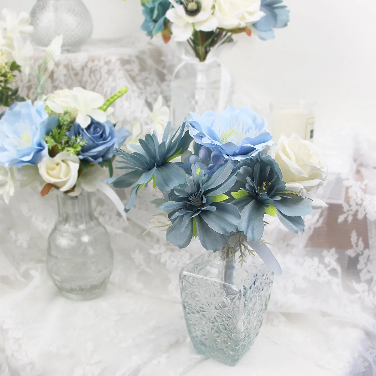 6Pcs Assorted Aquamarine Blue Flower Centerpieces