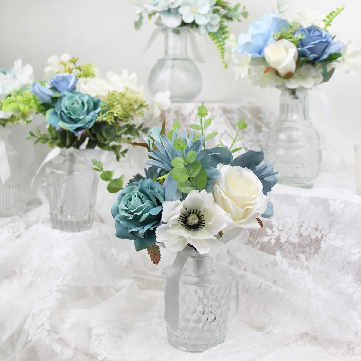 6Pcs Assorted Aquamarine Blue Flower Centerpieces