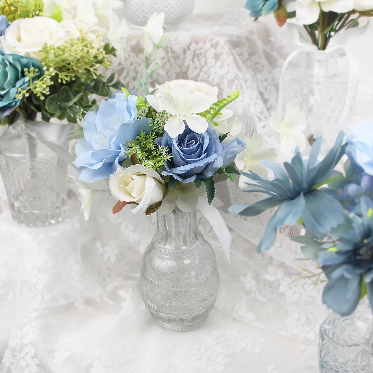 6Pcs Assorted Aquamarine Blue Flower Centerpieces