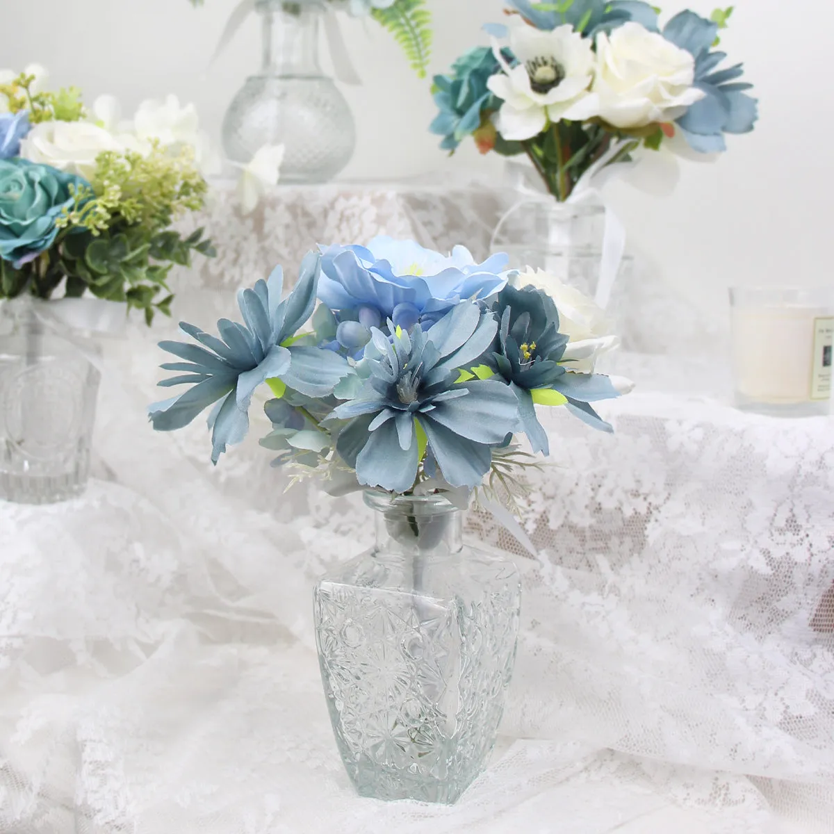 6Pcs Assorted Aquamarine Blue Flower Centerpieces