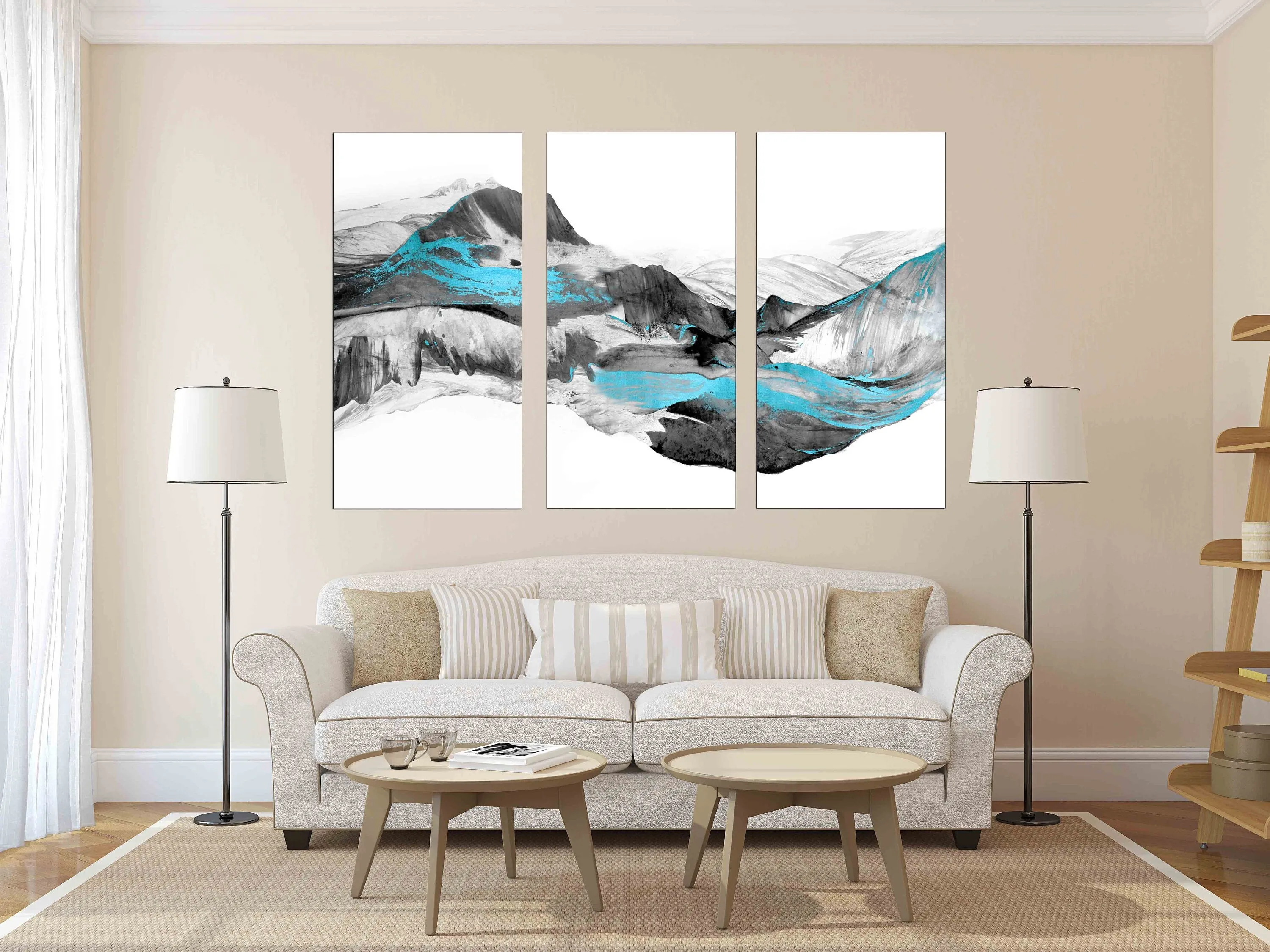 Abstract waves, Abstract wall art paintings on canvas, home wall decor, canvas painting, blue wave abstract, mountain wall art