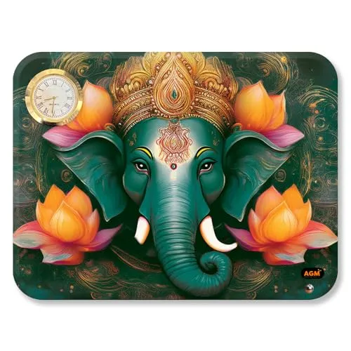 AGM Acrylic Ganesha Desktop Photo Stand with Small Clock 6x8 inches (Landscape), Table-top for Home, Office, Workspace, Shelf, Thoughtful Gift for Special Occasions (Bottle Green, 3MM)