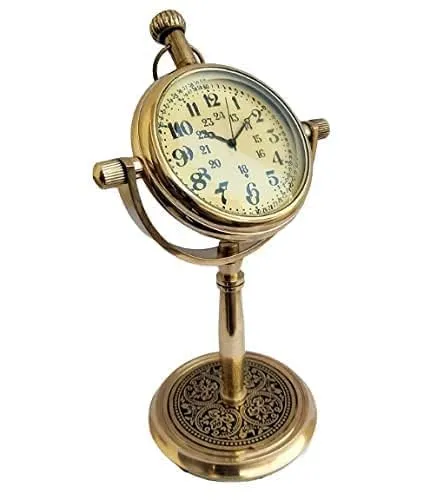 AGS Instruments Stand Clock, 6" Size, 3" Circular Base, Brass Finish Antique Nautical Type