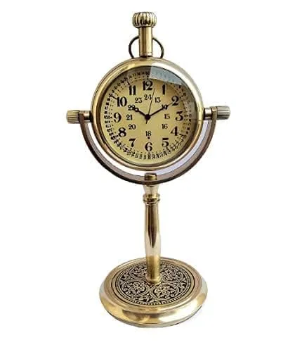 AGS Instruments Stand Clock, 6" Size, 3" Circular Base, Brass Finish Antique Nautical Type