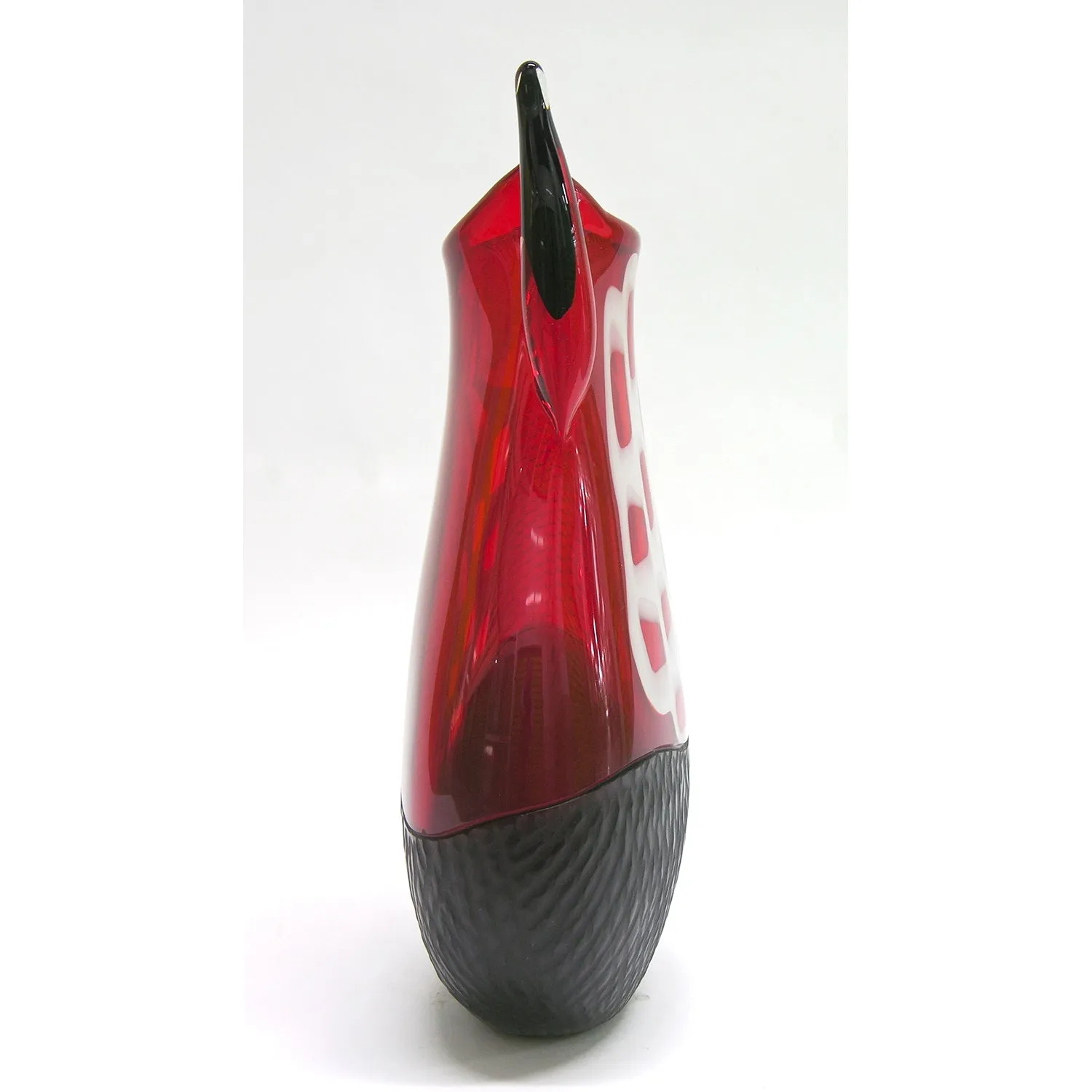 Alberto Dona 1980s Modern Red and Black Murano Glass Vase with White Murrine