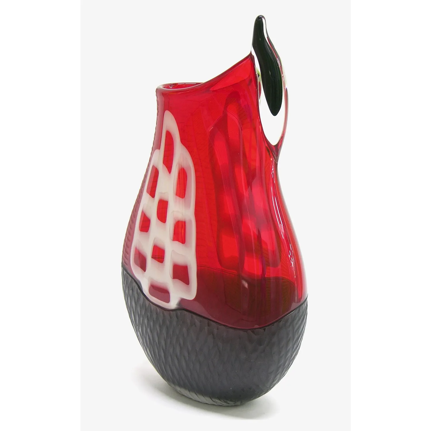 Alberto Dona 1980s Modern Red and Black Murano Glass Vase with White Murrine