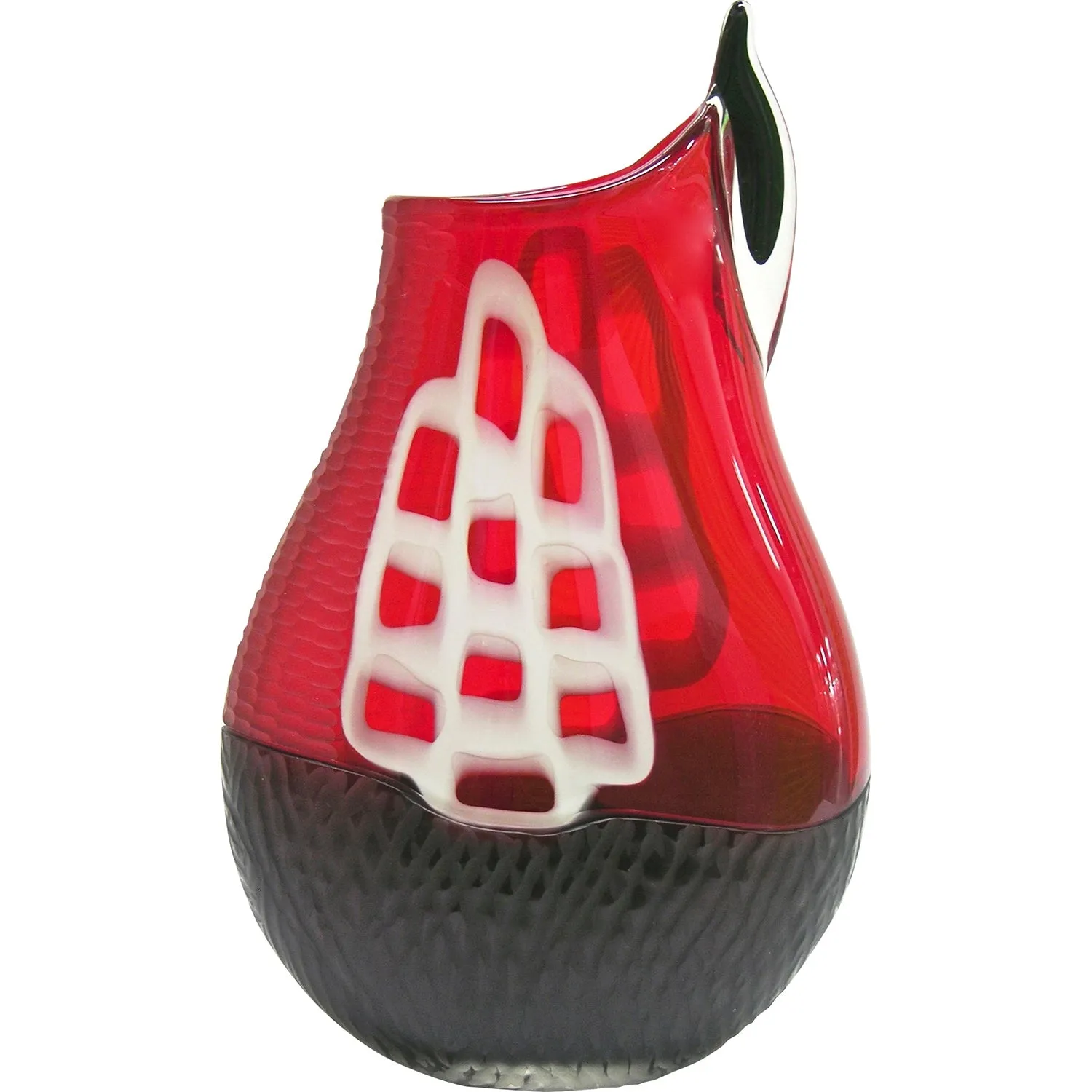 Alberto Dona 1980s Modern Red and Black Murano Glass Vase with White Murrine