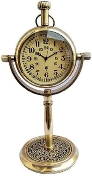 ALFAMART HT Brass Stand Clock Table Desk Clock with New Modern Designer Clock(Gold) 5"