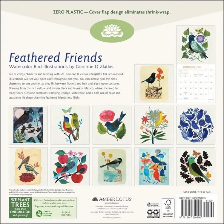 Amber Lotus 2025 Wall Calendar - Feathered Friends