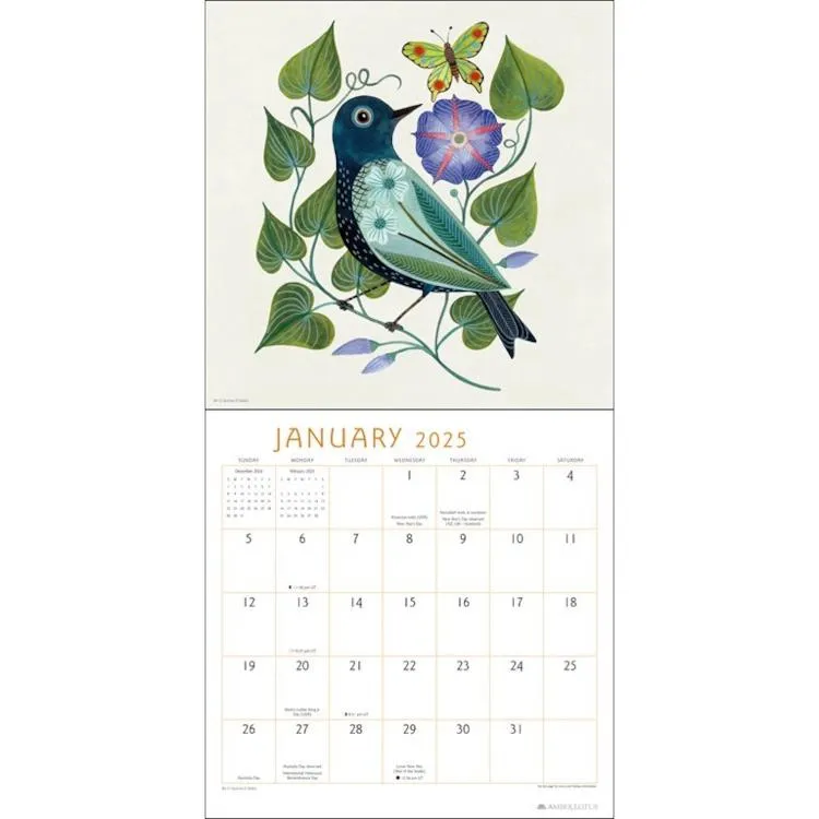 Amber Lotus 2025 Wall Calendar - Feathered Friends