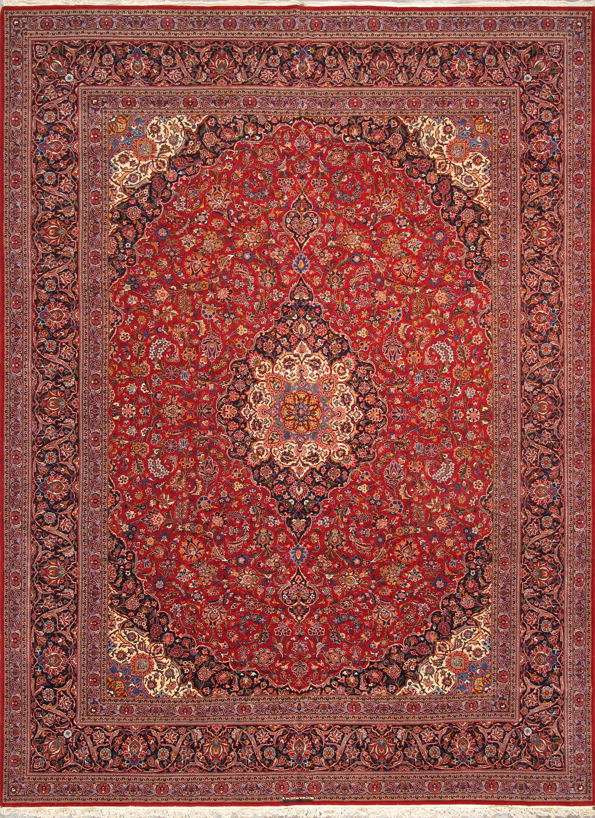 Antique Kashan Collection Lamb's Wool Area Rug-10'10" X 14' 7" , Red