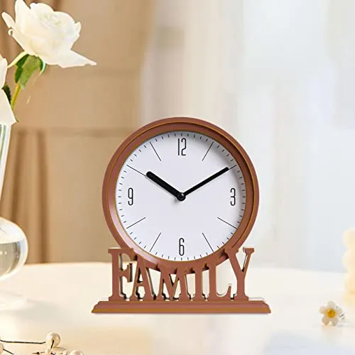 ATORSE® Desk Clock Non Ticking Battery Operated Loft Family Decorative Office Shelf Red Brown