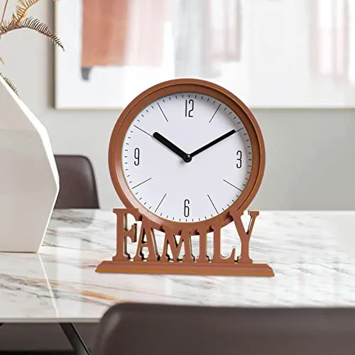 ATORSE® Desk Clock Non Ticking Battery Operated Loft Family Decorative Office Shelf Red Brown