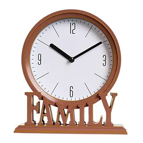 ATORSE® Desk Clock Non Ticking Battery Operated Loft Family Decorative Office Shelf Red Brown