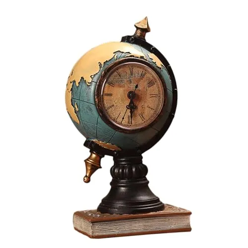 ATORSE® Globe Figurine Table Clock Resin Desktop Clock for Entrance Office Bookshelf Blue