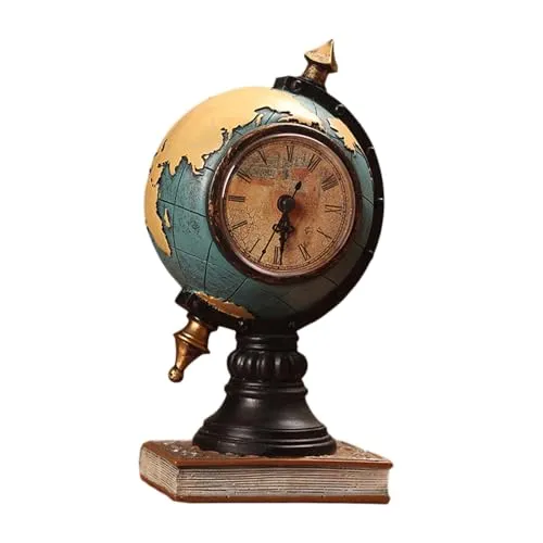 ATORSE® Globe Figurine Table Clock Resin Desktop Clock for Entrance Office Bookshelf Blue