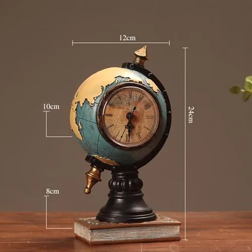 ATORSE® Globe Figurine Table Clock Resin Desktop Clock for Entrance Office Bookshelf Blue