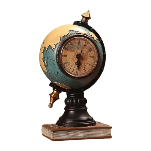 ATORSE® Globe Figurine Table Clock Resin Desktop Clock for Entrance Office Bookshelf Blue