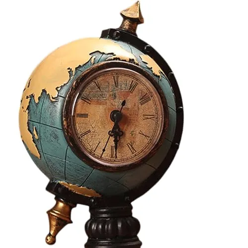 ATORSE® Globe Figurine Table Clock Resin Desktop Clock for Entrance Office Bookshelf Blue