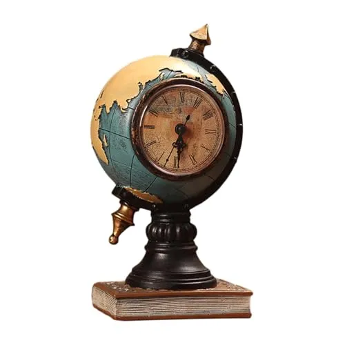 ATORSE® Globe Figurine Table Clock Resin Desktop Clock for Entrance Office Bookshelf Blue