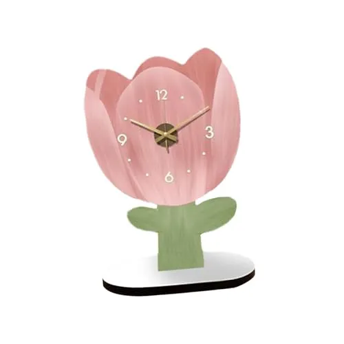 ATORSE® Table Clock Analog Clock Silent Decorative for Bookshelf Bedroom Countertops Tulip