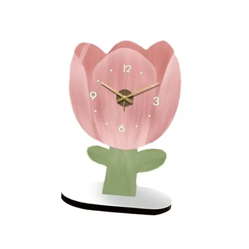 ATORSE® Table Clock Analog Clock Silent Decorative for Bookshelf Bedroom Countertops Tulip