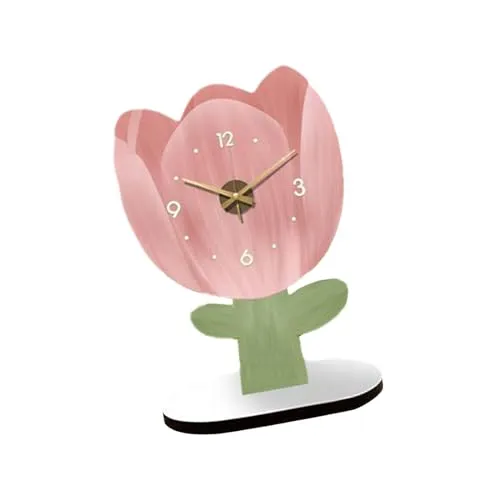 ATORSE® Table Clock Analog Clock Silent Decorative for Bookshelf Bedroom Countertops Tulip