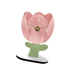 ATORSE® Table Clock Analog Clock Silent Decorative for Bookshelf Bedroom Countertops Tulip