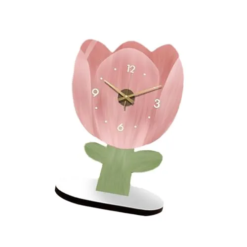 ATORSE® Table Clock Analog Clock Silent Decorative for Bookshelf Bedroom Countertops Tulip