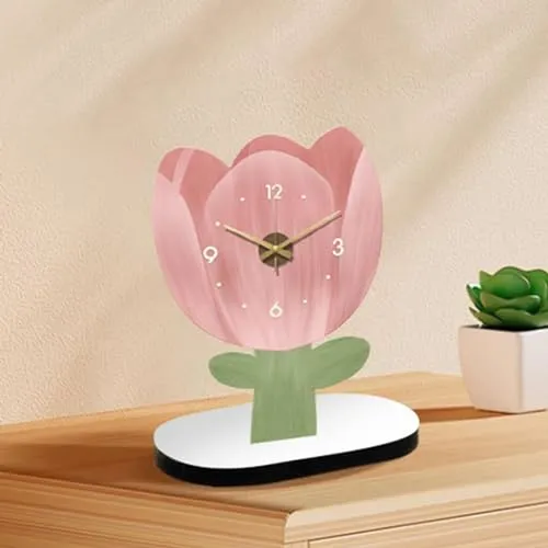 ATORSE® Table Clock Analog Clock Silent Decorative for Bookshelf Bedroom Countertops Tulip