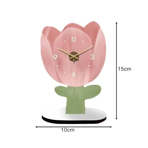 ATORSE® Table Clock Analog Clock Silent Decorative for Bookshelf Bedroom Countertops Tulip