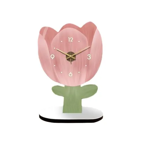 ATORSE® Table Clock Analog Clock Silent Decorative for Bookshelf Bedroom Countertops Tulip